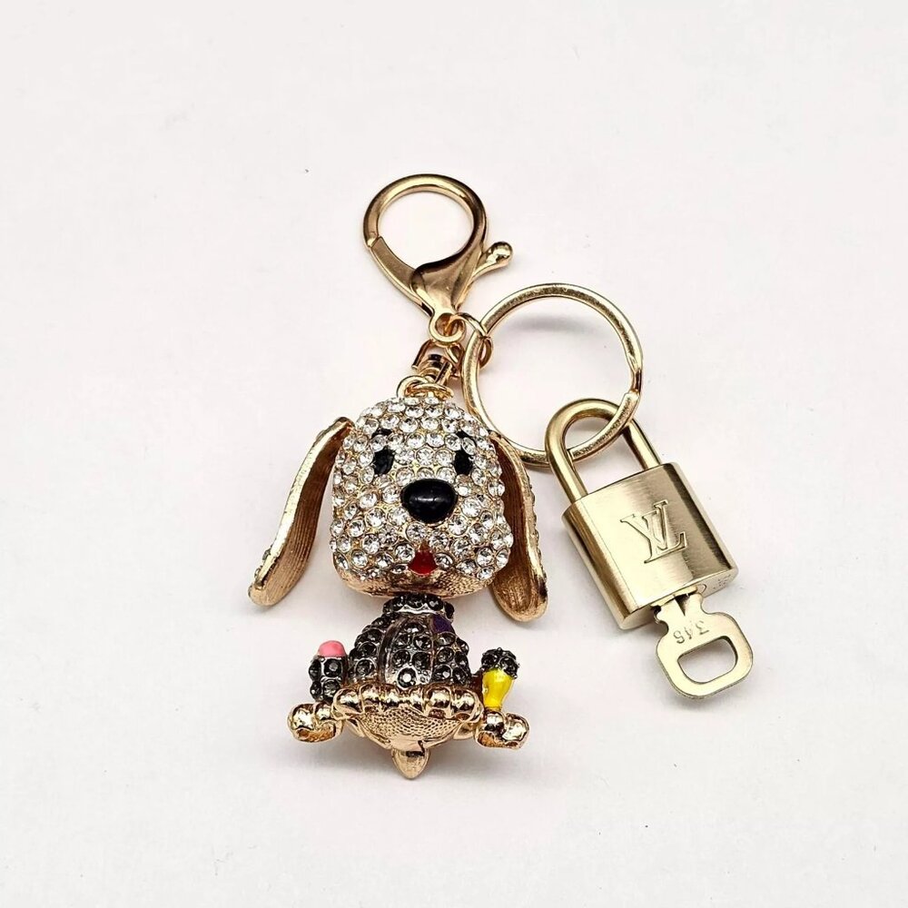Louis Vuitton Authentic Gold Padlock 🔒 Key + Unbranded Puppy Keychain Bag Charm
